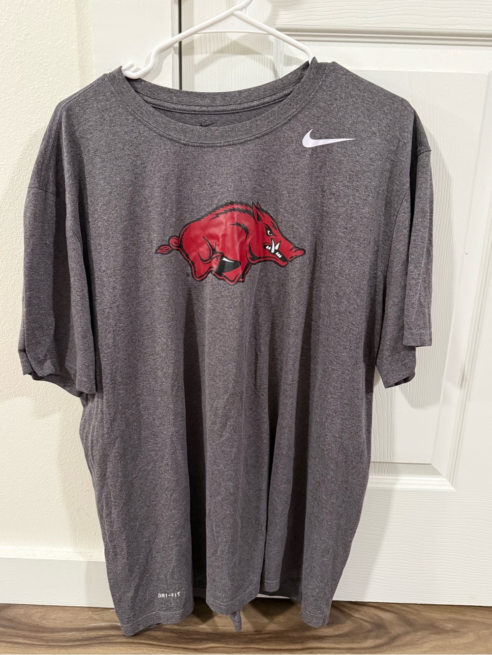 Nike Gray Short-Sleeve Tee with Red Razorback Logo